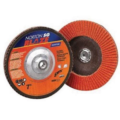 Norton® Blaze® 66261183492 R980P Arbor Thread Standard Density Coated Abrasive Flap Disc, 4-1/2 in Dia, 60 Grit, Coarse Grade, Ceramic Alumina Abrasive, Type 29 Conical Disc